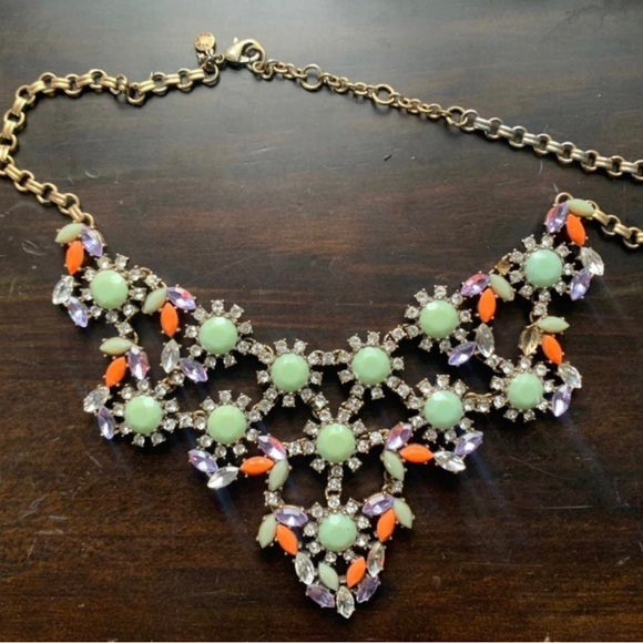 J.Crew Art Deco Colorful Crystal Glass Bib Statement Necklace - Picture 9 of 16